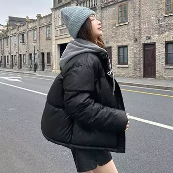 Fake two padded jackets, disposable winter pu, new padded clothes, short thickened cotton clothes, hooded buns, small jackets M