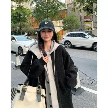 Поддельное пальто-двойка женское новое свободное и универсальное пальто на осень и зиму M чёрный