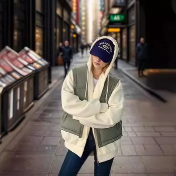 Fake two-piece cotton-padded jacket for students to keep warm in winter, down cotton-padded jacket for casual and thin cotton-padded jacket. M чёрный