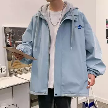 Fake Two-piece Jacket Men s Spring and Autumn Hong Kong Style Loose Tide Hooded Couple Put on Clothes Men M хаки