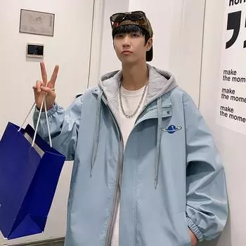 Поддельная мужская куртка из двух частей, весна и осень, свободная, красивая, студенческая, ветрозащитная, верхняя, зимняя куртка M хаки