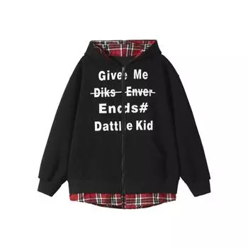 Мужской худи с капюшоном, имитация двухслойности, клетчатая вставка, весна-осень, американский ретро, национальный стиль, уличная мода, куртка для пары M