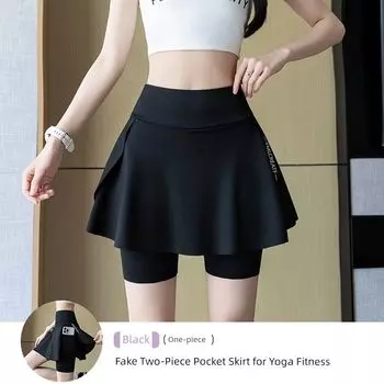 Fake Two-Piece Plus Size Culottes Women s Summer Outwear Pocket Three-Point Shark Pants Fashion Tape Outdoor Cycling Yoga Shorts Black XL [Suggested 60.00 kg-70.00 kg]]