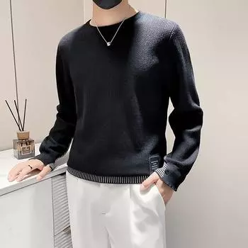 Поддельный двухсекционный жаккардовый мужской свитер с круглым вырезом, новый зимний свитер, модный мужской свитер на осень и зиму M чёрный