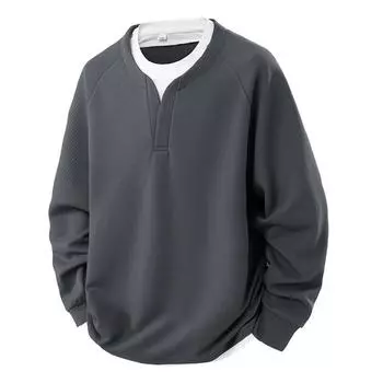 Fake Two-piece Sweater Long-sleeved Men s Spring New Round Neck Simple and Loose Lazy Wind Sweater M