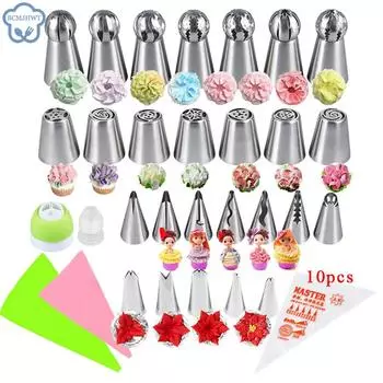 Факел в виде листа Русский тюльпан Насадки для глазури Насадки для крема Насадки для кондитерских изделий из нержавеющей стали Кондитерский инструмент Мешок для выпечки 30PCS