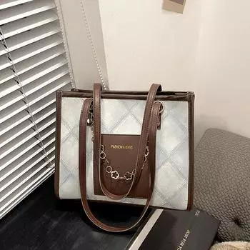 Фактурная большая сумка 2024 года, зимняя новая модная контрастная цветная женская сумка, вместительная, универсальная, для поездок на работу, ручная сумка-тоут