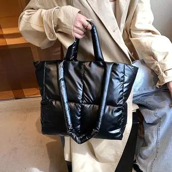 Фактурная пуховая сумка женская большая вместительная модная сумка через плечо для поездок на работу 2024 осень-зима новая хлопковая сумка серый