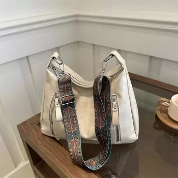 Фактурная ретро-сумка-ведро женская 2024 новая модная сумка через плечо в иностранном стиле универсальная сумка-мессенджер чёрный