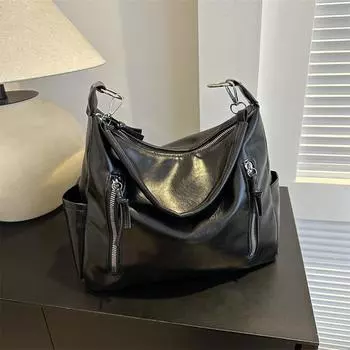 Фактурная сумка большой вместимости для поездок на работу, женская зимняя новая универсальная сумка 2024 года в корейском стиле, сумка-тоут чёрный