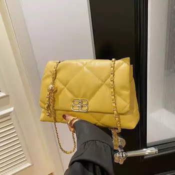 Фактурная сумка-цепочка с ромбами, женская, весна-лето 2024, новая модная сумка через плечо для поездок на работу, текстурированная сумка-мессенджер чёрный