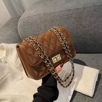 Фактурная сумка-цепочка в ромбовидном стиле 2024 года, новые модели этого года, популярная универсальная сумка-мессенджер для женщин чёрный