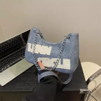 Фактурная сумка подмышкой женская 2024 новая модная сумка через плечо с буквенным принтом модный иностранный дизайн простая сумка-мессенджер чёрный