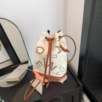 Фактурная сумка с буквами в иностранном стиле, женская, 2024 года, новая корейская версия, универсальная сумка-ведро, модная сумка-мессенджер прилив