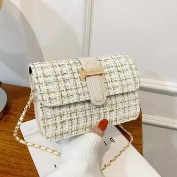 Фактурная весенняя новая маленькая сумка 2024 года, новая модная корейская версия, плетеная клетчатая маленькая квадратная сумка, модная женская сумка через плечо белый
