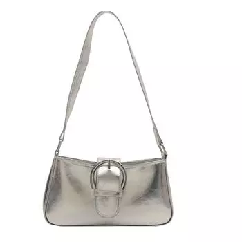 Фактурная женская сумка из искусственной кожи, модная маленькая квадратная сумка, однотонная сумка через плечо, универсальная сумка под мышкой серебряный