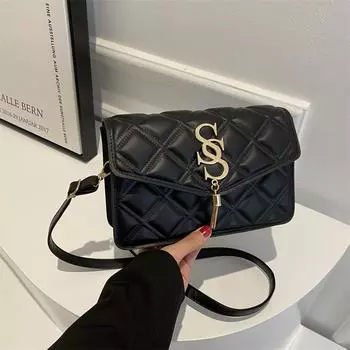 Фактурная женская сумка в иностранном стиле, ранняя весна, новая вышивка ромбовидной сеткой, модная маленькая квадратная сумка, иностранный стиль, ретро-чехол на плечо чёрный