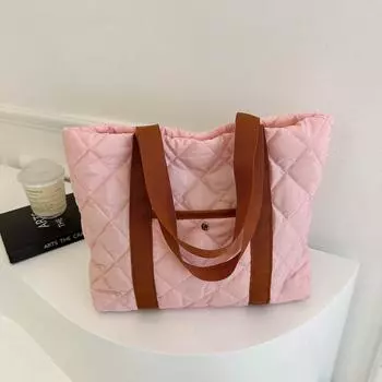 Фактурная зимняя сумка женская 2024 новая модная сумка через плечо с бриллиантами простая вместительная сумка-тоут из хлопка чёрный