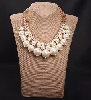 Фактурное многослойное жемчужное ожерелье-колье с горным хрусталем, преувеличенные женские аксессуары белый