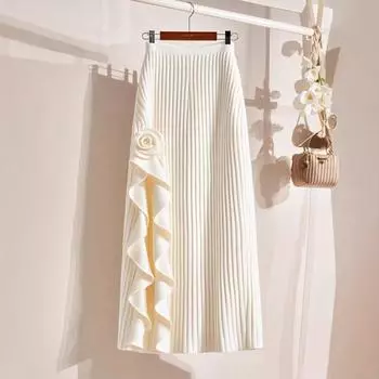 Faldas Mujer Moda Sweet Maxi Midi Длинные тонкие розовые розовые нерегулярные юбки А-силуэта Винтажные женские юбки Harajuku one size бежевый