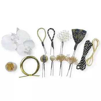 Фаленопсис волосы черный золотой шар золотой выпускной свадьба хакама украшение, церемония совершеннолетия, канзаши, мидзухики, веревка, лист, головной убор,