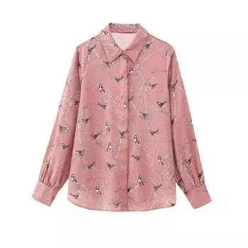 Fall 2023 New Arrival Fashion Style Women s Clothing Loose Print Silk Satin Texture Long Sleeves Shirt 8449111 330 As shown in pictures XS