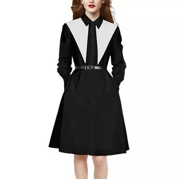 Fall 2025 New Arrival Women s Fashion French Elegance Print Dress Mid Length Long Length Long Sleeves Shirt Skirt Black (Long sleeves) M