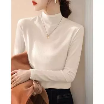Fall and Winter Heaps Collar Wool Inner Wear Velvet Padded Bottoming Shirt Apricot [B20 core-spun yarn quality fabric]] L