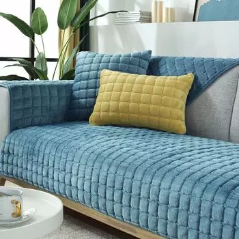 Fall and Winter Light Gray Stuffed Sofa Cushion Fabric Simple Modern European Style Leather Non-Slip Cushion Sofa Cover Full Cover Towel Dark Blue 70 * 70cm