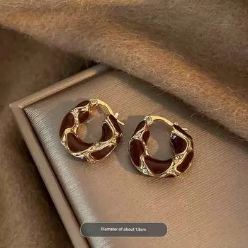 Fall and Winter Maillard Retro Ear Clip Women 2024 New Arrival Hot-Sale Earrings Special-Interest Design Elegant Fancy Earrings Drop Glaze Zircon Ear Buckle