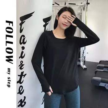 Fall and Winter New Yoga Wear Long Sleeves Women s Breathable Slimming Sports Running Tops Long T Loose Fitness Slimming Blouse Black L