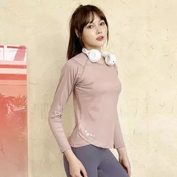 Fall and Winter Nude Feel Yoga Clothes Workout Clothes Women s Loose Long Sleeves Running Small T-shirt Sports Training Quick-Drying Tops Lotus root purple S