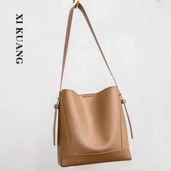 Fall and Winter One Shoulder Fancy Easiest for Match Cowhide Bucket Bag Caramel color(Golden Brown)