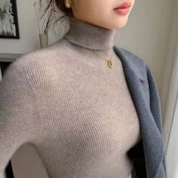 Fall and Winter Thickened Turtleneck 100% Woolen Sweater Women s Slim Fit Sweater Inner Tight Lapel Bottoming Can Be Outerwear Sweater Raw Velvet camel 2XL