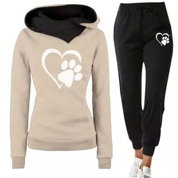 Осенне-зимний женский костюм для отдыха из флиса с принтом Love в Европе и США больших размеров XXXL чёрный