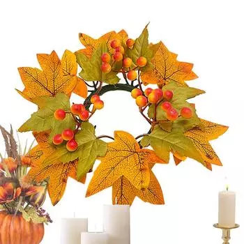 Fall Candle Rings Wreaths 9.8Inch Farmhouse Wreath Harvest Day Ring Holder Wreath Harvest Day Ring Holder Wreath Faux Kitchen