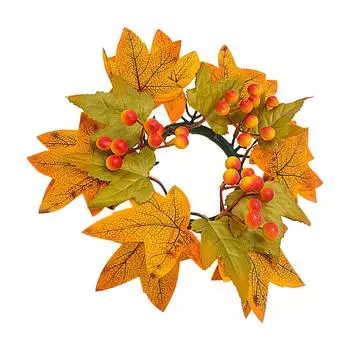 Fall Candle Rings Wreaths 9.8Inch Small Wreath Pillar Candle Holder Wreath Farmhouse Wreath For Door Wall Window Decor Tabletop