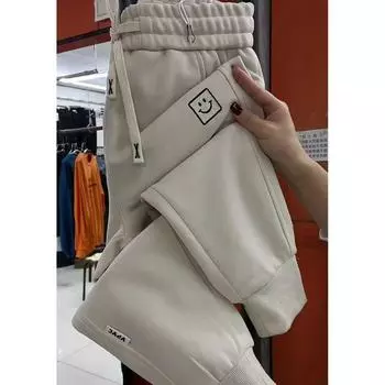 Fall European Goods New Sweatpants Women s High Waist Ankle-Tied Loose Harem Pants Skinny and All-Matching Pure Cotton Purple Sports Pants Fashion Beige White 3XL