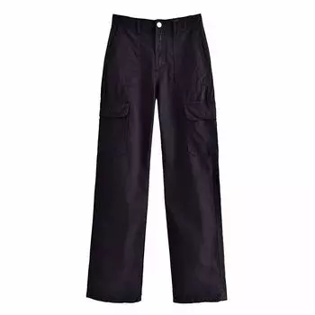 Fall Fashion New Arrival Mid-Waist Straight Cargo Pants Black M