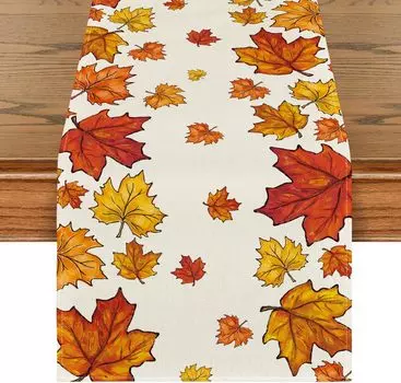Fall Maple Leaves Linen Table Runners Seasonal Autumn Thanksgiving Kitchen Dining Table Decoration Holiday Wedding Party Decor 150x33cm 59x13inch