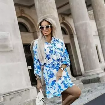 Fall New Arrival Fashion Fashion Commuter Ol Lapel Single Breasted Print Loose Mid Length Long Length Long Sleeves Shirt Dress White Figure 2XL