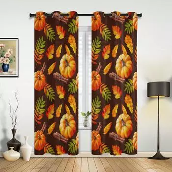 Осенние листья тыквы текстура роскошные шторы для окна для гостиной спальни домашнего декора кухни для оконных драпировок 135W x 60H(cm) x1
