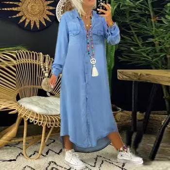 Осенне-весеннее женское платье однобортное с лацканами, свободные длинные рукава, нагрудный карман, разрез по низу S черный серый