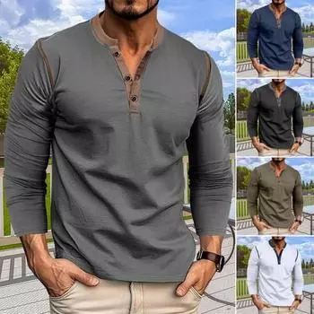 Осень-весна Мужская рубашка с воротником-стойкой на пуговицах, цветной пуловер, облегающий крой, средняя длина, повседневный, на каждый день M королевский синий