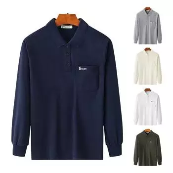 Fall Spring Men Shirt Turn-down Collar Buttoned Chest Pocket Elastic Cuff Thickened Solid M абрикосовый