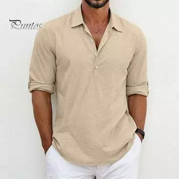 Мужская рубашка осень-лето с полуотложным воротником, пуговицами, длинными рукавами, однотонная, свободная, средней длины, повседневная одежда для поездок на работу M белый