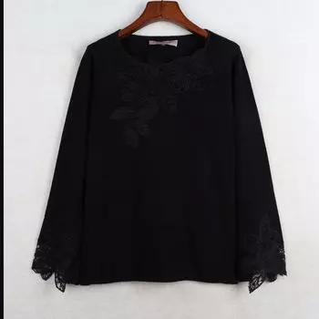 Fall Sunshine House New Arrival Export European and American plus Size Women s Clothes Pullover Flower Decoration Long Sleeves Knitwear Base Sweater Black 46: Bust size 96-102