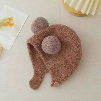 Fall Winter Children Hat Knitted Cartoon Ear Decor Thick Soft Elastic Button Closure Unisex Anti-slip Lightweight Warm Ear Protection Cap Beanie розовый