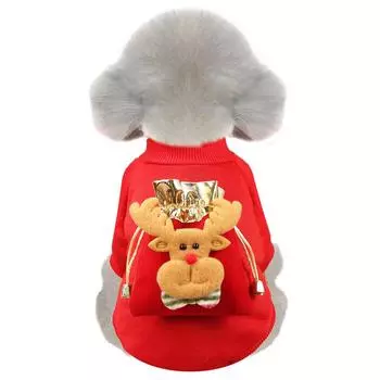 Fall/Winter Christmas Dog Clothes Cat Pet Clothes Warm Fleece Dog Sweater Cat Supplies Lucky Bag Pocket Elk S (bust 32CM recommended weight 2-2kg)