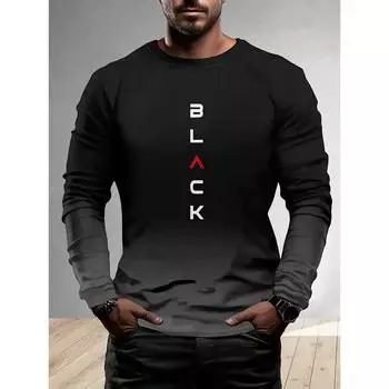 Fall/Winter Daily Casual Men s Long-Sleeved T-Shirt 3D Letter Print Men s Warm-Up Shirt Street Men s Fashion Long-Sleeved Shirt S